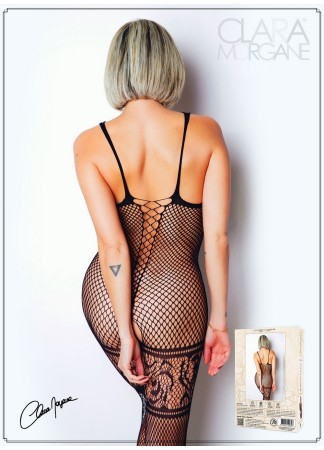 Bodystocking en fine résille noire avec laçage - Le Numéro 14 - Collection Bodystocking - CM99014